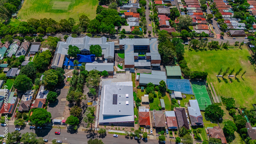 Panorama aerial drone view of western Sydney Suburbs of Canterbury Burwood Ashfield Marrickville Campsie with Houses roads and parks in Sydney New South Wales NSW Australia photo