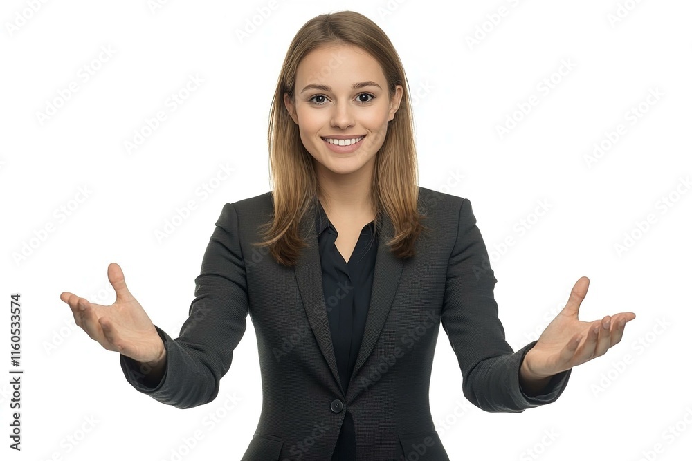 Young business caucasian woman showing a welcome expression Young business caucasian woman showing a welcome expression