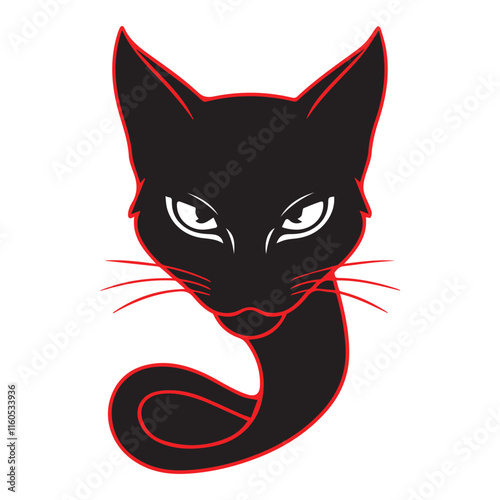 Black cat face illustration face. Vector flat isolated on white background