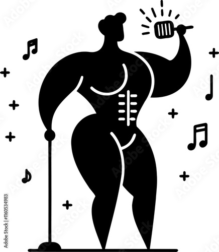 Powerful Silhouette of a Singing Figure with a Microphone Modern Art