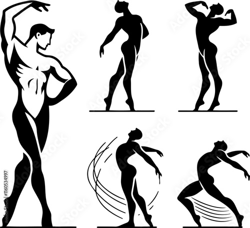 Silhouettes of Ballet Dancers in Dynamic Poses Vector Art Style