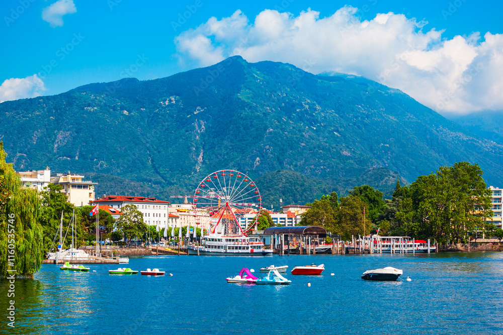 Locarno port with boats, Switzerland