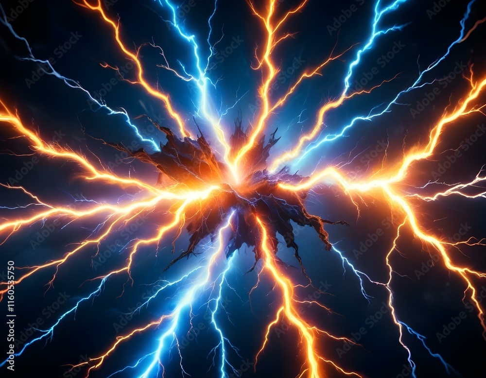 Obraz premium Abstract Hot Fire and Lightning, Red fantasy lightning, Earth in hell and Dynamic Energy Backgrounds for Creative Designs