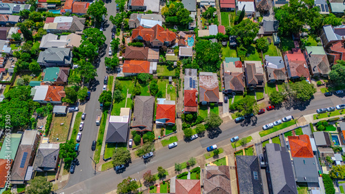 Obraz na płótnie Panorama aerial drone view of western Sydney Suburbs of Canterbury Burwood Ashfield Marrickville Campsie with Houses roads and parks in Sydney New South Wales NSW Australia w salonie