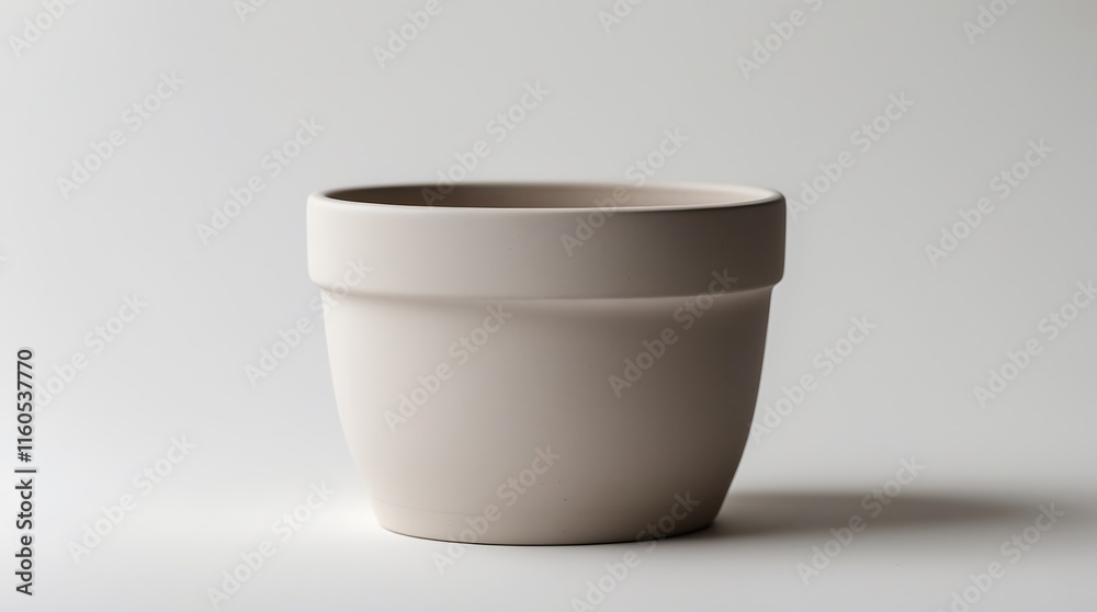 Beige Ceramic Pot on White Background: Minimalist Home Decor Beige Ceramic Pot on White Background: Minimalist Home Decor