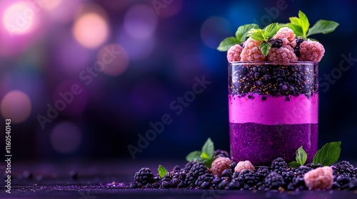 Acai berry parfait with vibrant Rio Carnival scenery, South American wellness foods, energypacked indulgence photo