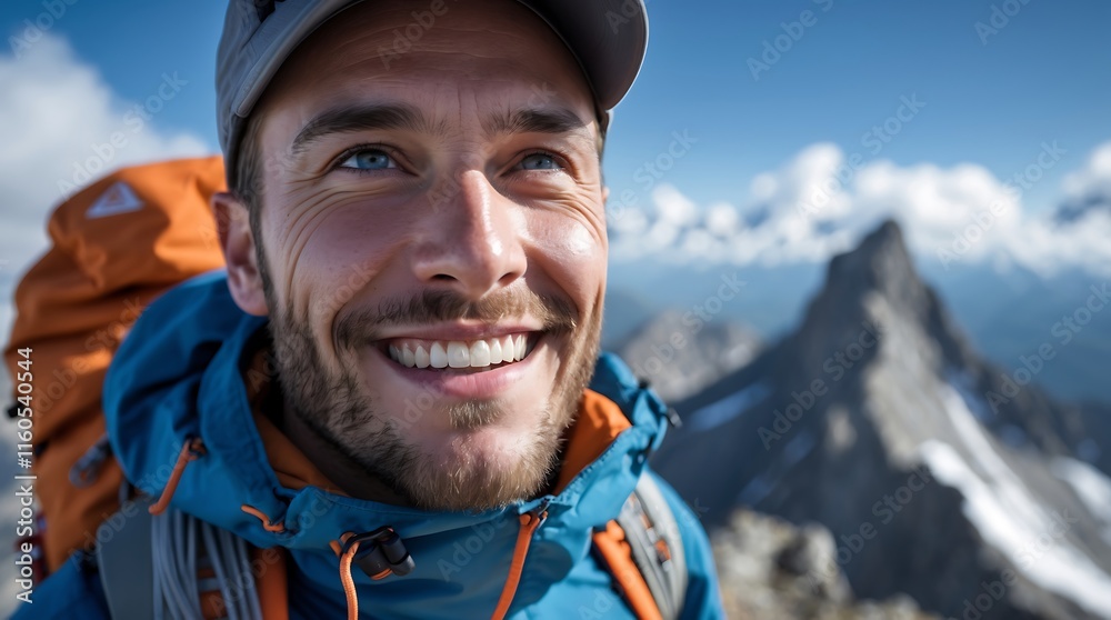 Fototapeta premium Smiling Climber on Mountain Peak