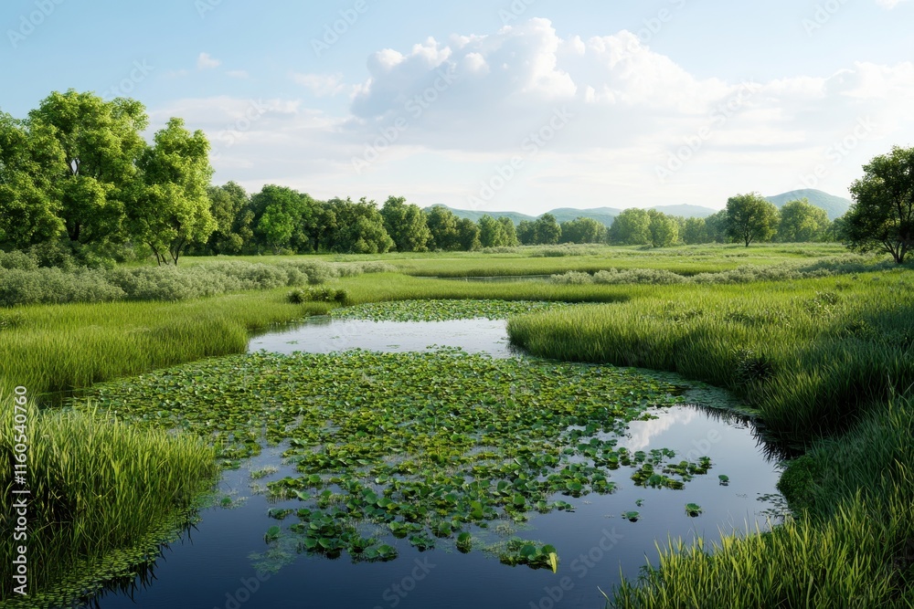 A serene wetland teeming with vibrant aquatic plants and rich wildlife, showcasing nature's beauty and diversity. A serene wetland teeming with vibrant aquatic plants and rich wildlife, showcasing nature's beauty and diversity.