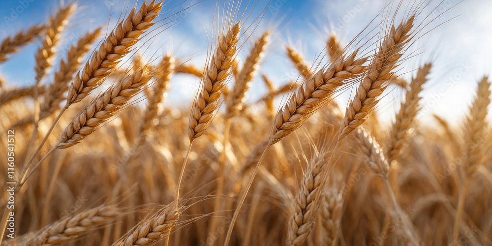 Fototapeta premium Golden Wheat Field Under Clear Blue Sky