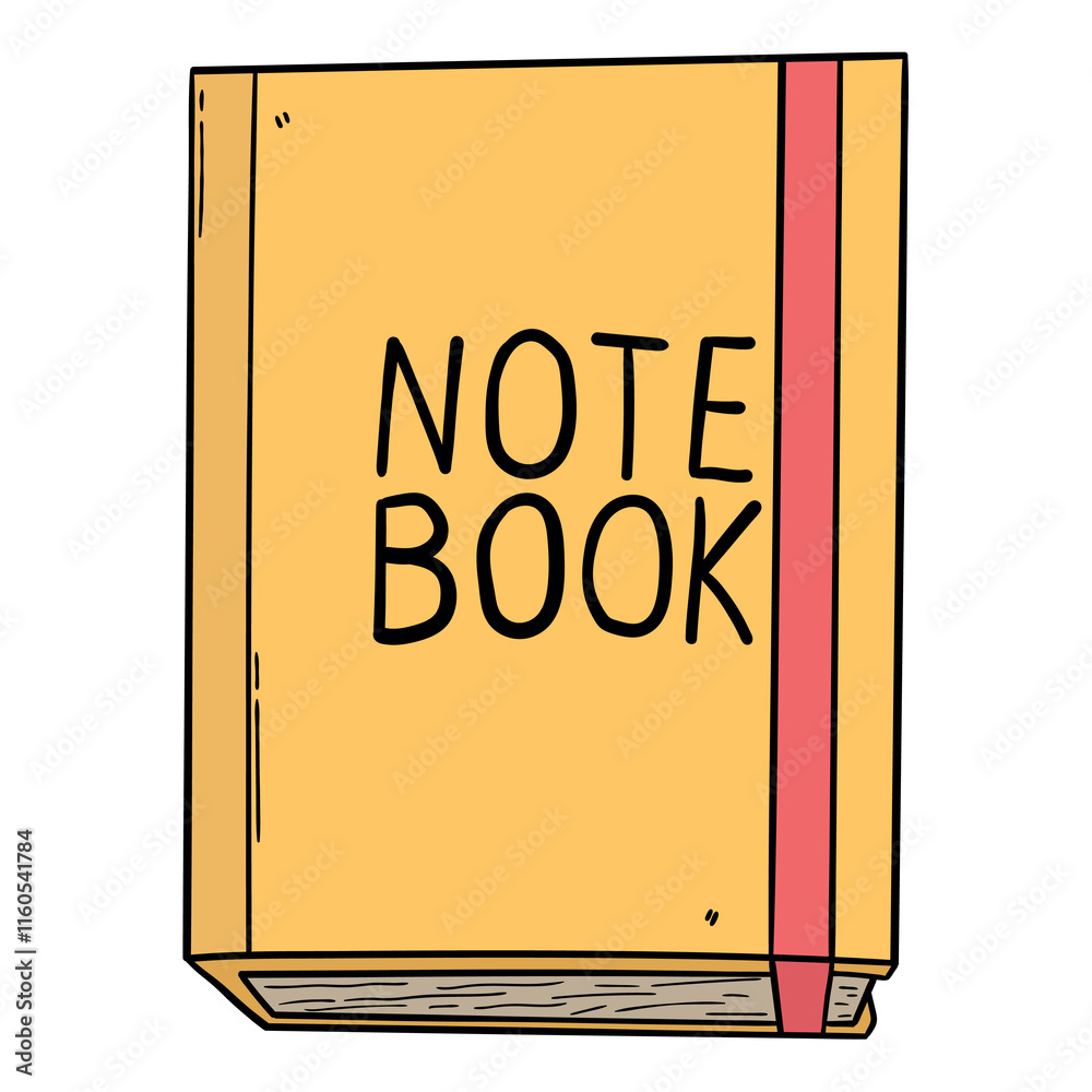 Hand drawn cartoon closed yellow notebook on white background. Hand drawn cartoon closed yellow notebook on white background.