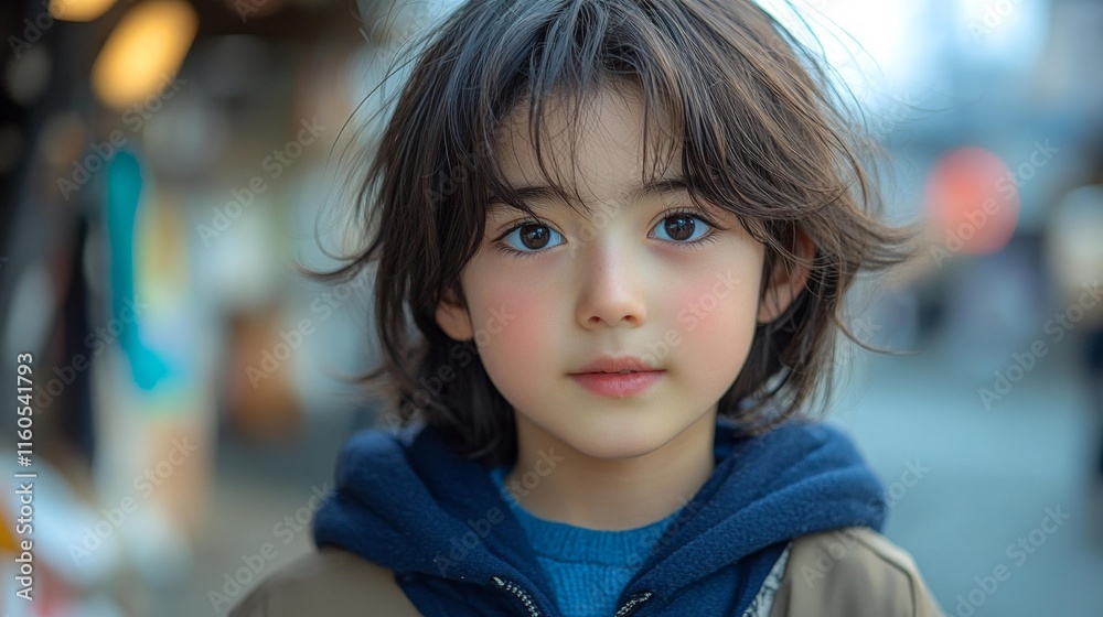 Japanese boy with expressive eyes and natural brown hair. Generative AI Japanese boy with expressive eyes and natural brown hair. Generative AI