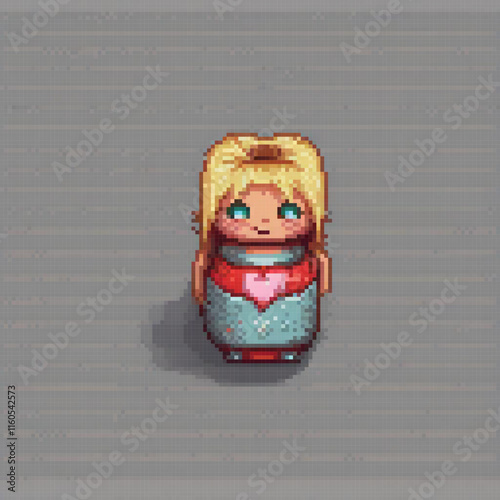 Pixel art doll with blonde hair and blue eyes