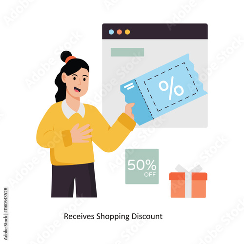 Receives Shopping Discount  concept vector illustration. Shopping and Sale isolated On white Background.              