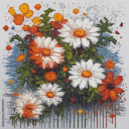 Pixel art cross stitch daisies vase pattern