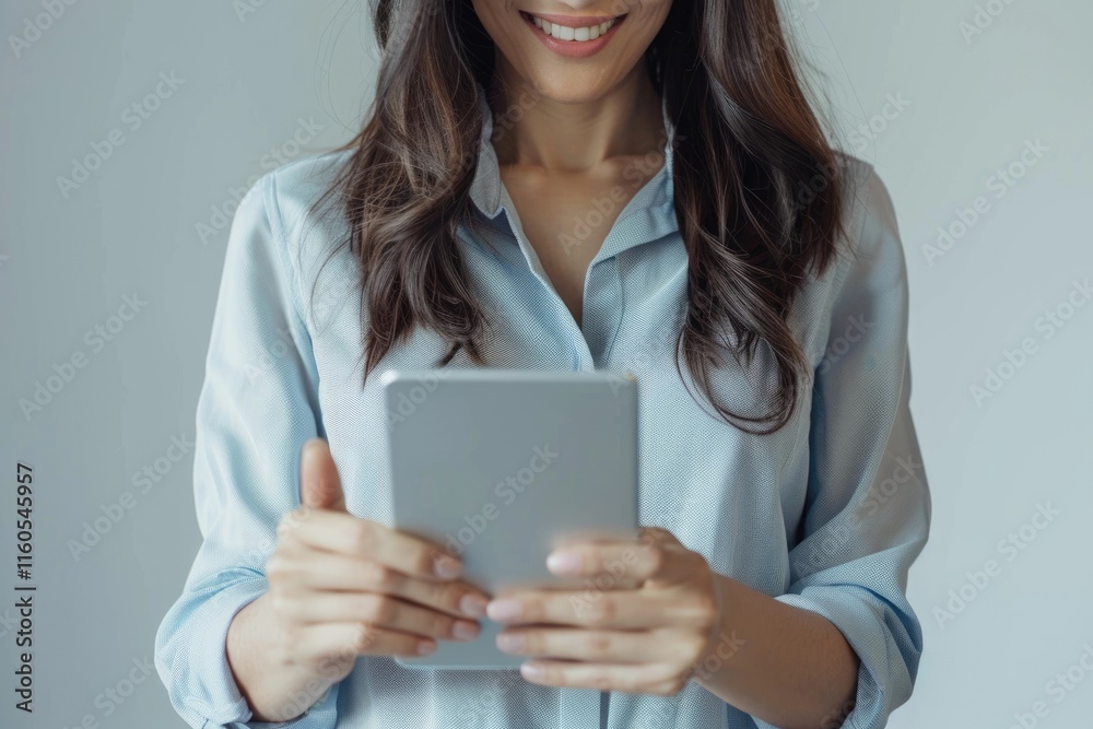 Business woman using tablet computer happy and isolated. Business woman using tablet computer happy and isolated.