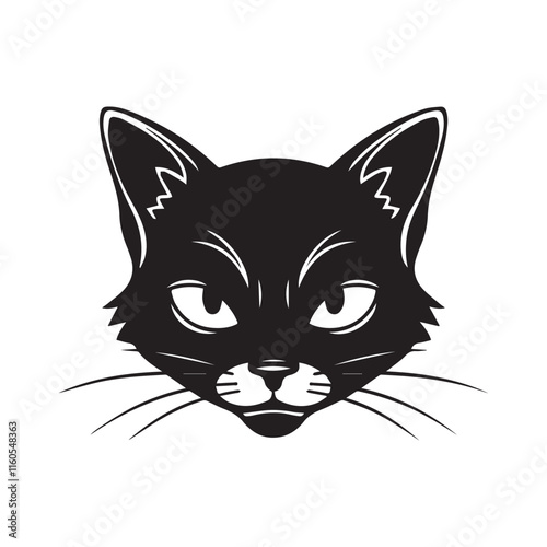 Black cat face illustration face. Vector flat isolated on white background