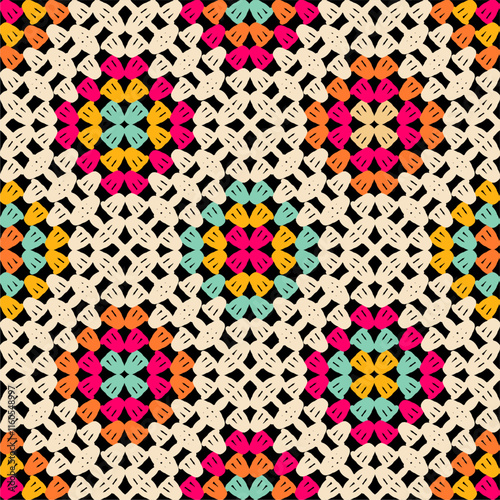 Pattern with crochet granny square wallpaper handmade decorative art design print	
