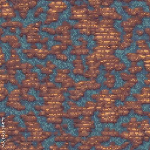 Vintage blue and brown rug with intricate pattern design.