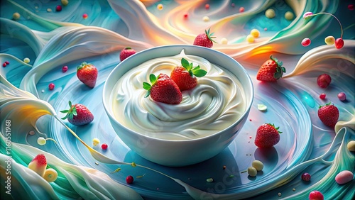 Fototapeta Naklejka Na Ścianę i Meble -  Dreamy Greek yogurt bowl artfully arranged; a whimsical food photo.