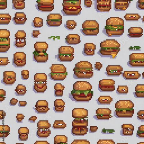 Pixel-perfect hamburgers on a gray canvas