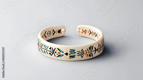 Minimalist hand drawn boho bracelet with tribal designs in vibrant colors photo