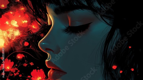 Vector Art of a Woman with Floral Elements. Generative AI photo