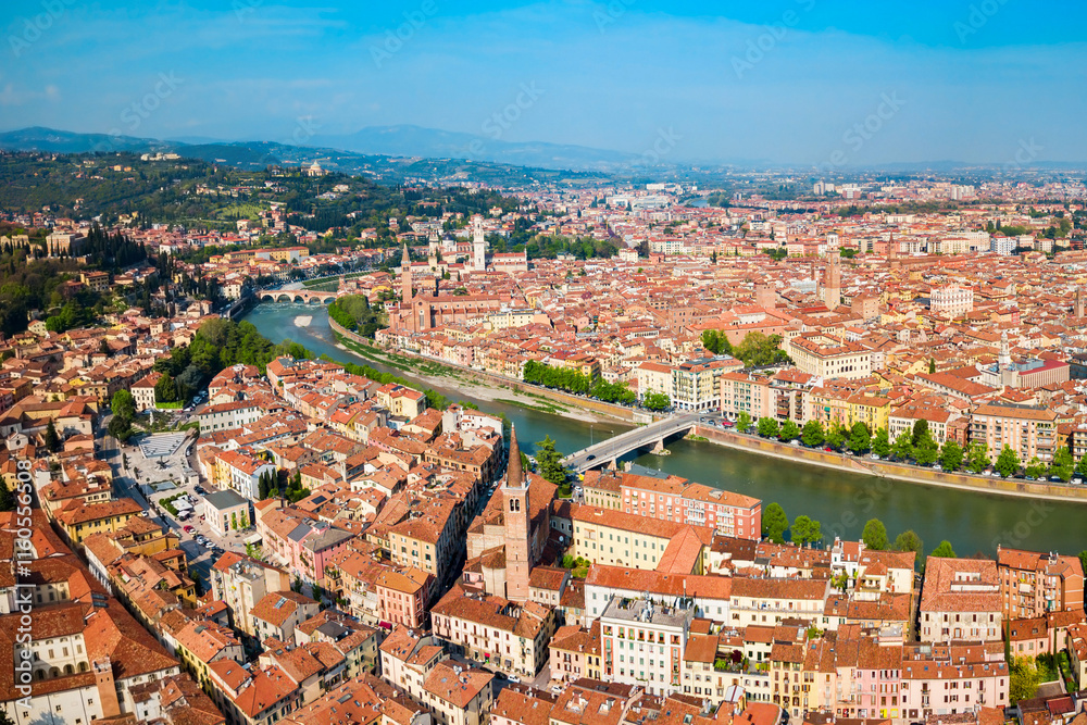 Fototapeta premium Verona aerial panoramic view, Italy