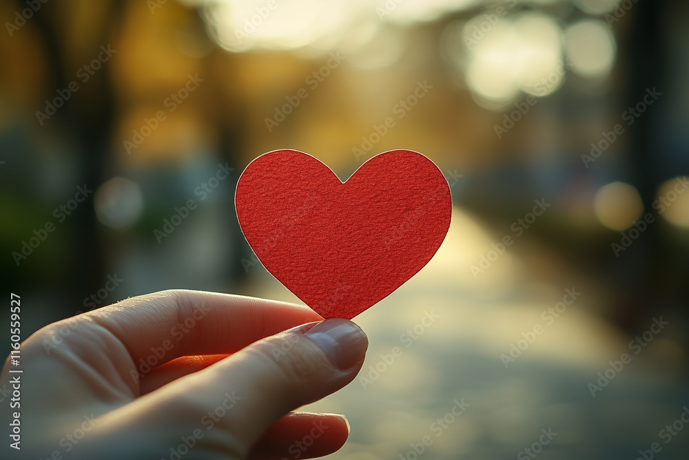 Hand Holding a Red Heart with Blurred Lights in Background Hand Holding a Red Heart with Blurred Lights in Background