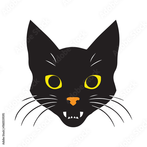 Black cat face illustration face. Vector flat isolated on white background