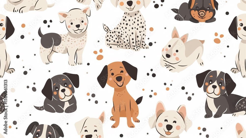 Adorable Doodle Dogs Seamless Pattern for Vector Artwork and Design Projects Adorable Doodle Dogs Seamless Pattern for Vector Artwork and Design Projects
