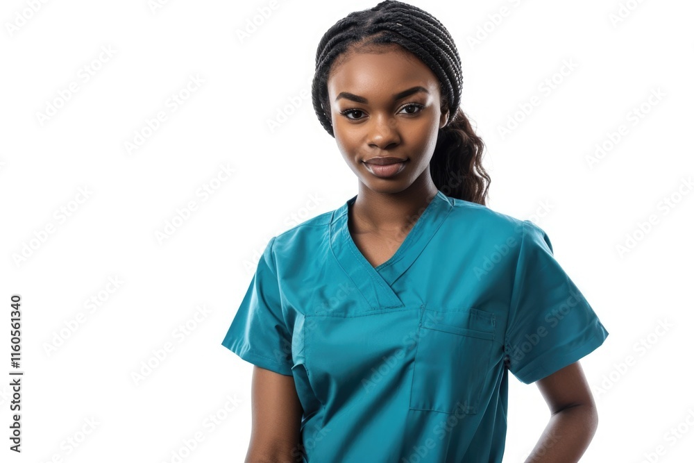 Black nurse in scrubs on white background. Black nurse in scrubs on white background.