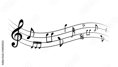 Music notes waves on a white, Curve musical signs, sound wave line symbol.