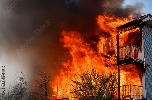 住宅の火事イメージ画像　AI生成画像 photo