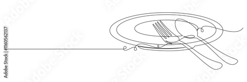 cutlery continuous line art vector 15