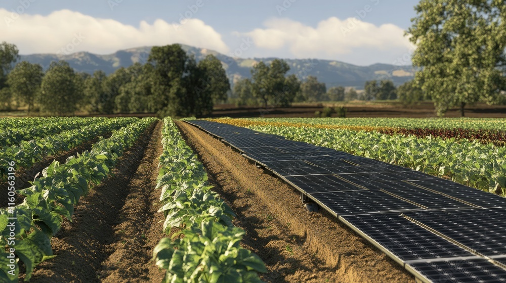 Obraz premium Sustainable Agriculture: Solar Panels in a Farm Field 