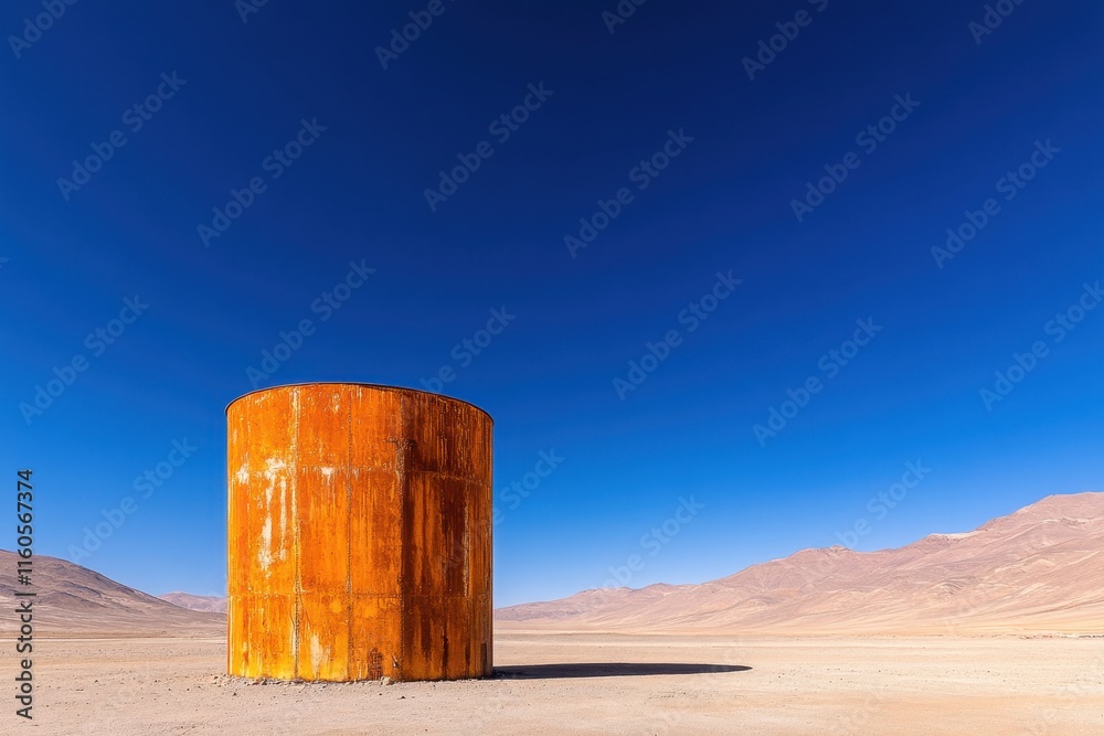 A rusting oil storage tank in a desolate landscape, showcasing the passage of time and industrial decay. A rusting oil storage tank in a desolate landscape, showcasing the passage of time and industrial decay.