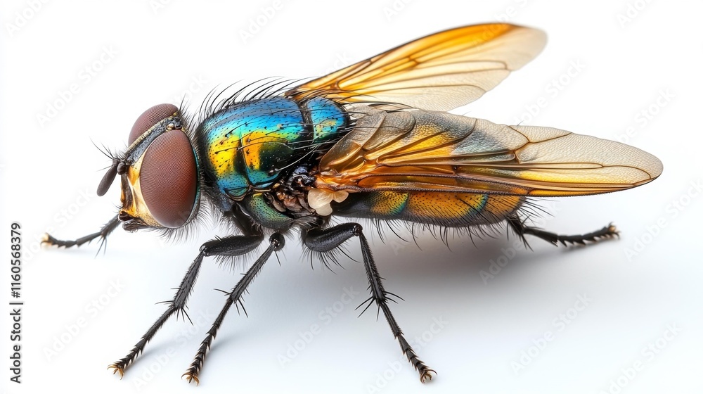 Colorful Fly on White Background. Generative AI Colorful Fly on White Background. Generative AI