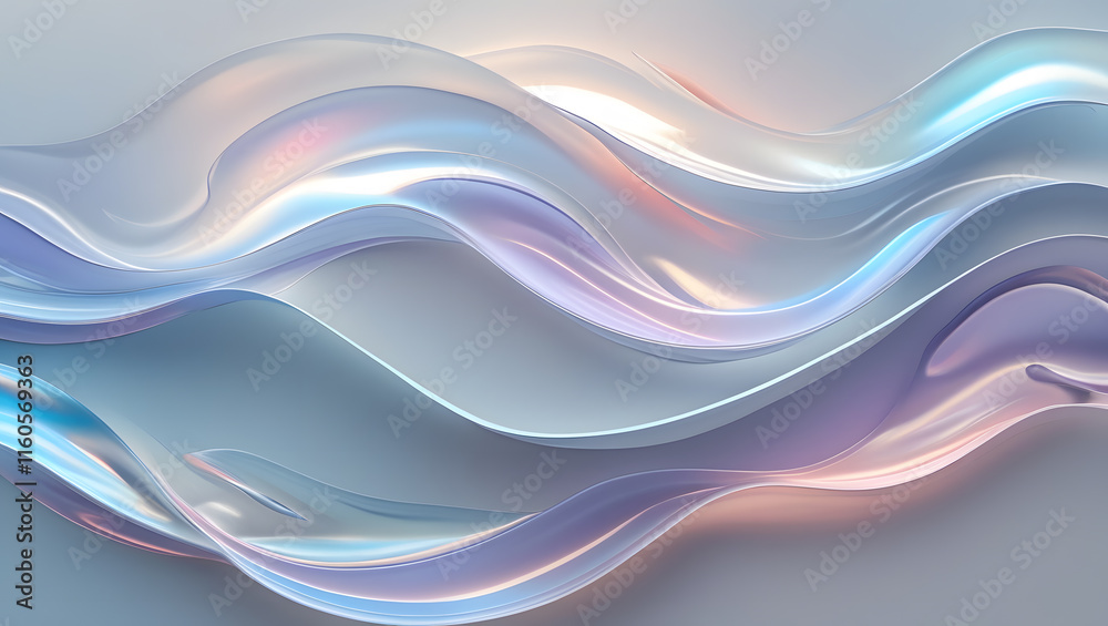 Obraz premium Iridescent Silk Waves - Abstract Pearlescent 3D Render with Soft Holographic Textures