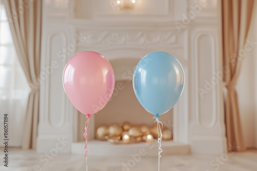 Blue and pink balloons. Gender reveal concept. Good for any project.