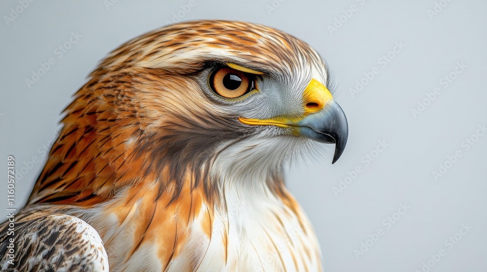 Fototapeta premium Fierce red-tailed hawk on white background. Generative AI
