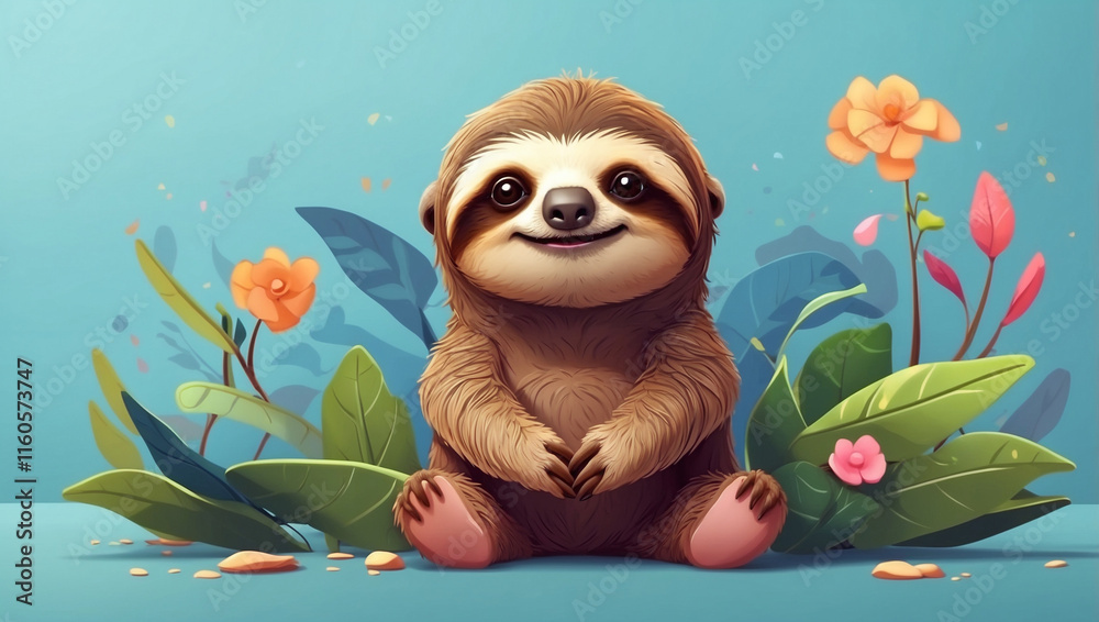 Obraz premium Adorable Cartoon Sloth Banner with Space for Custom Text
