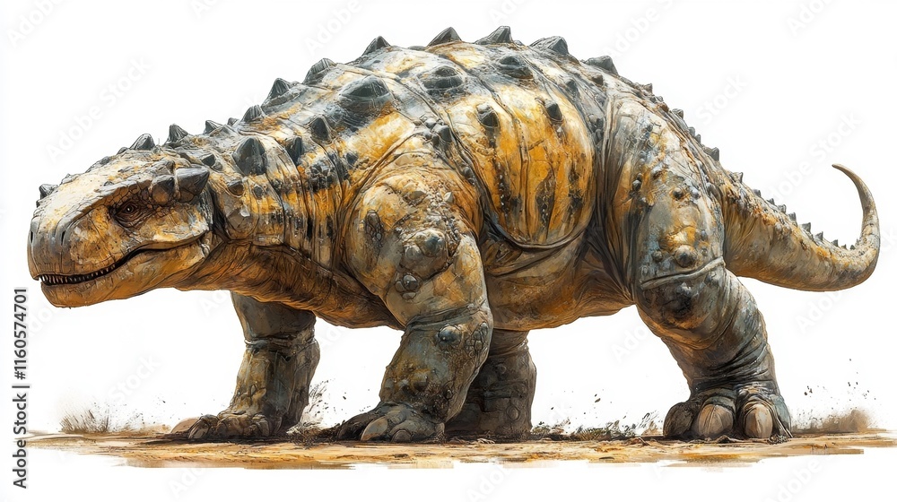 Obraz premium Ankylosaurus dinosaur on a white background. Generative AI