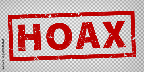 Hoax stamp design on transparent background.  Grunge rubber stamp with word Hoax in red. Flat design. Vector illustration EPS10. 