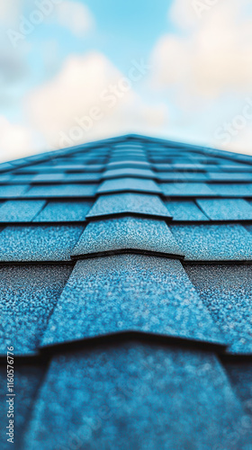 Asphalt shingles create geometric pattern on residential roof