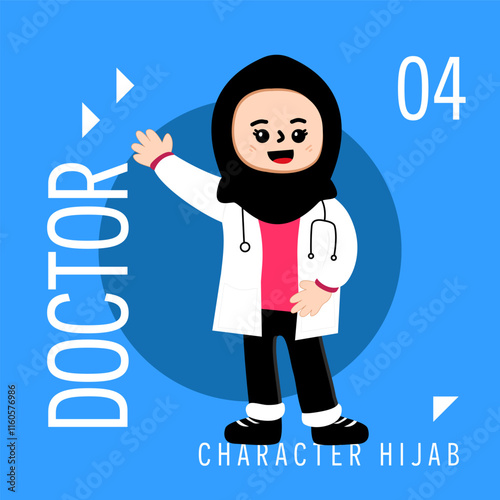 Illustration Girls Kid Hijab Cute Wear Outfit Doctor