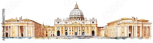 St. Peter's Basilica, Vatican City, detailed architectural illustration.