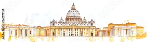 Vatican City, stunning architecture, iconic landmarks, watercolor illustration.