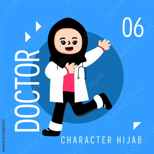 Illustration Girls Kid Hijab Cute Wear Outfit Doctor