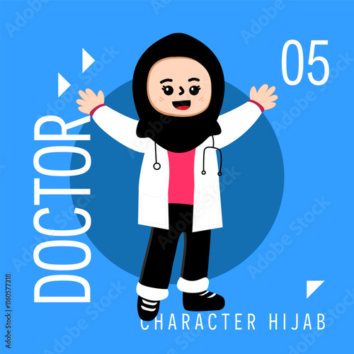 Illustration Girls Kid Hijab Cute Wear Outfit Doctor