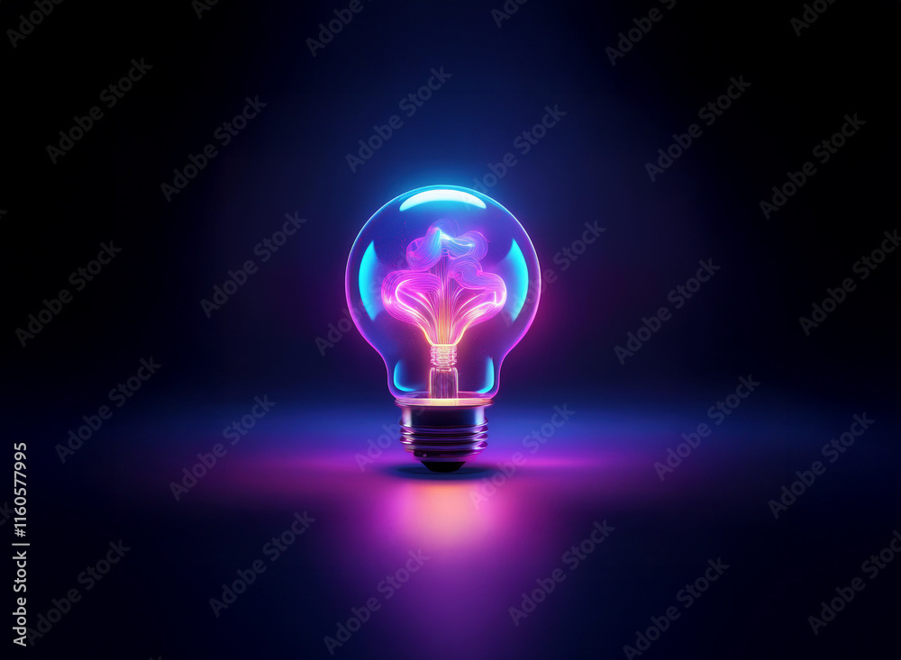 A glowing lightbulb, filled with vibrant pink and blue neon energy, sits on a dark surface, casting a soft glow. The image evokes creativity and innovation. A glowing lightbulb, filled with vibrant pink and blue neon energy, sits on a dark surface, casting a soft glow. The image evokes creativity and innovation.